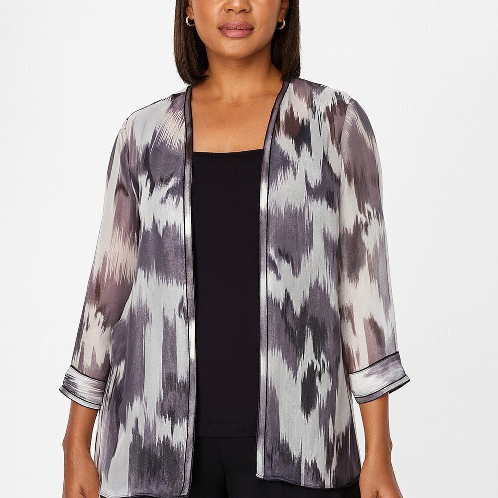 Chico's Semi Sheer Abstract Print Open Silk Cardigan Sz 1 (8-10)